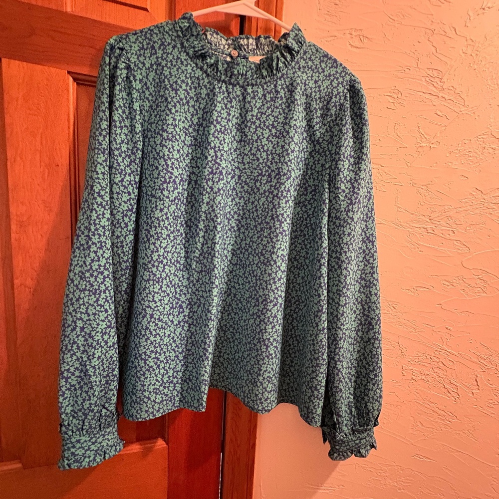 J.Crew Blue Floral Top (Large)